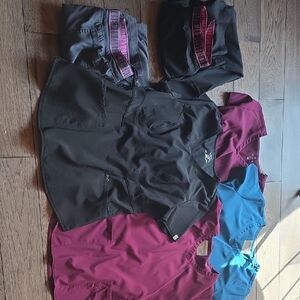 Med Couture Teal and Burgundy V-Neck Scrub Tops